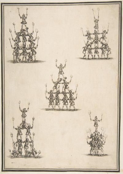 एक्रोबेट्स के पांच समूह, 1652। द्वारा स्टेफानो डेला बेला