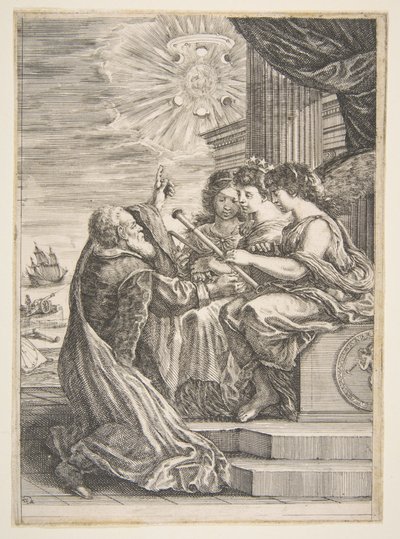गैलीलियो और खगोल विज्ञान, परिप्रेक्ष्य और गणित के व्यक्तित्व, '..., 1656 के लिए अग्रभाग। द्वारा स्टेफानो डेला बेला