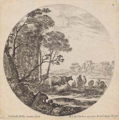 रोमन खंडहरों के साथ लैंडस्केप, 1646। द्वारा स्टेफानो डेला बेला