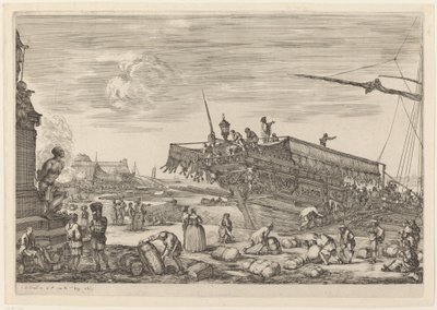 एक जहाज लोड हो रहा है, शायद c. 16541655। द्वारा स्टेफानो डेला बेला