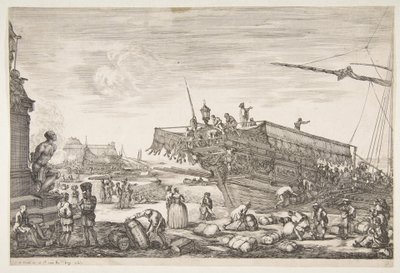 Livorno Vues du port de Livourne, 1654-55 के बंदरगाह के दृश्य से, गैली लोड हो रही है। द्वारा स्टेफानो डेला बेला