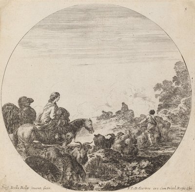 औरत और ऊँट के साथ चरवाहे और झुण्ड, 1646। द्वारा स्टेफानो डेला बेला