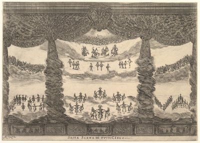छठा दृश्य, आकाश, देवताओं की शादी से ले नोज़े दली देई, 1637। द्वारा स्टेफानो डेला बेला