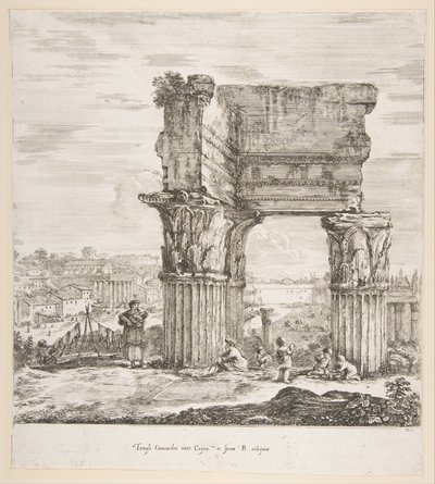 वेस्पासियन और रोमन फोरम का मंदिर, छह बड़े विचारों से, चार रोम के, और दो ..., 1656 से। द्वारा स्टेफानो डेला बेला