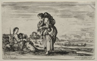 विभिन्न आंकड़े और परिदृश्य: दो माँ एक साथ चैटिंग, 1649। द्वारा स्टेफानो डेला बेला