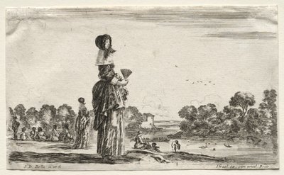 विभिन्न आंकड़े और परिदृश्य: एक नदी के किनारे स्नान करने वाली महिलाएं, 1649। द्वारा स्टेफानो डेला बेला