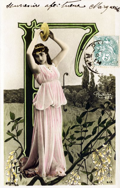 F: Mlle Beauregard, 1900 से कलाकार - पोस्टकार्ड में वर्णमाला द्वारा स्टूडियो रटलिंगर