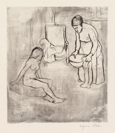 लुईस के साथ दादी, फर्श पर नग्न बैठी हुई द्वारा सुजैन वैलाडॉन