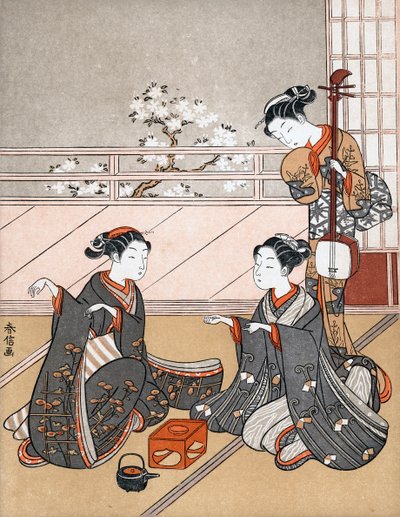 केन के खेल खेलने वाली लड़कियां, c1745-1770। द्वारा सुज़ुकी हरुनोबु