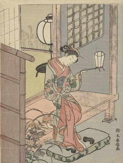 एक लालटेन के साथ युवा महिला, 1765-70 (रंगीन लकड़बग्घा) द्वारा Suzuki Harunobu