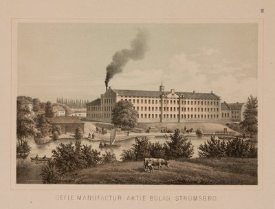 कॉटन मिल, स्ट्रोम्सब्रो, स्वीडन, c.1840 (कलर लिथो) द्वारा स्वीडिश स्कूल
