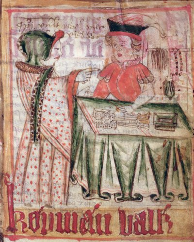मैग्नस एरिकसन (1319-64) c.1450 के नेशनल लॉ कोड्स से एक दुकान का इंटीरियर द्वारा स्वीडिश स्कूल