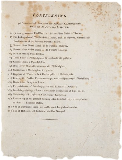 1824 के संयुक्त राज्य अमेरिका के क्लिनकोस्ट्रोम्स एटलस से प्राप्त चित्रों की सूची द्वारा स्वीडिश स्कूल