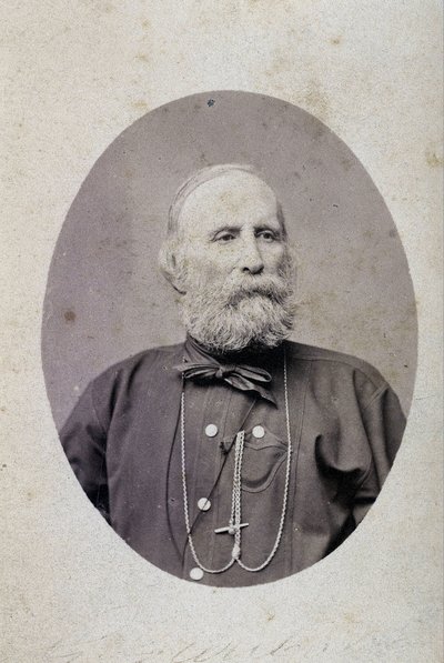 ग्यूसेप गैरीबाल्डी (1807-1882), इतालवी राजनीतिज्ञ। 1875 के आसपास। लैकोमी और लैक्रोइक्स कार्यशाला की फोटोग्राफी। जिनेवा। द्वारा स्विस फोटोग्राफर