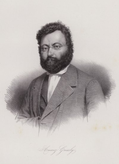 Amanz Gressly, स्विस भूविज्ञानी और जीवाश्म विज्ञानी (उत्कीर्णन) द्वारा स्विस स्कूल