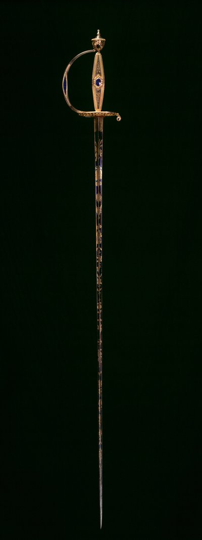 छोटी तलवार, c.1790-1800 (नीले पारभासी तामचीनी के साथ सोना, नक़्क़ाशीदार, नीला और सोने का पानी चढ़ा हुआ स्टील) द्वारा स्विस स्कूल