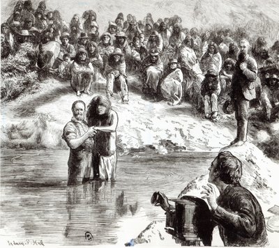 उत्तर अमेरिकी भारतीयों का एक बपतिस्मा - 1892 के प्रेरितों के रूप में मॉरमन्स पोज़िंग द्वारा सिडनी प्रायर हॉल