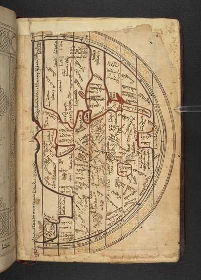 मीनारत अल-अक़दास, f94, यूरोप, पश्चिम एशिया और उत्तरी अफ्रीका का एक नक्शा, उत्तर से दक्षिण की ओर प्रक्षेपित द्वारा सीरियाई स्कूल