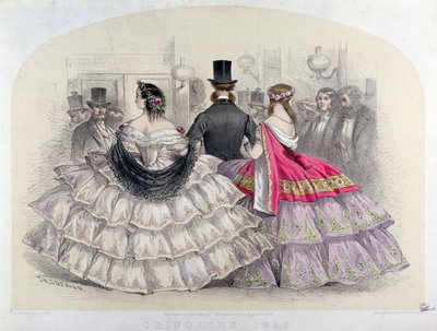 रॉयल इटैलियन ओपेरा, कोवेंट गार्डन, 1859 (रंग उत्कीर्णन) में क्रिनोलिन पहने महिलाएं द्वारा गु गेरिन