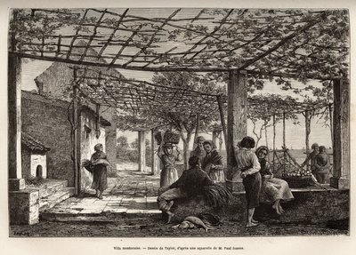 विला मेंटन, टेलर की ड्राइंग के बाद उत्कीर्णन, 1871 में मेंटन और बोर्डीहेरा की यात्रा का चित्रण, एडोल्फ जोआन द्वारा, "ले टूर डू मोंडे" 1874 में प्रकाशित, एडौर्ड चार्टन, हैचेट संस्करण, पेरिस द्वारा संपादित। सेल्वा संग्रह। द्वारा टी टेलर