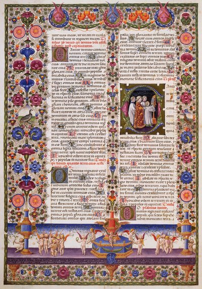 स्तोत्र की पुस्तक, बोर्सो डी'एस्ट की बाइबिल के खंड I से, तादेदेव क्रिवेली (1425-1479) और अन्य द्वारा प्रकाशित, लैटिन पांडुलिपि 422-423, चर्मपत्र, 1455-1461, इटली, 15 वीं शताब्दी द्वारा तदेदेव क्रिवल्लि