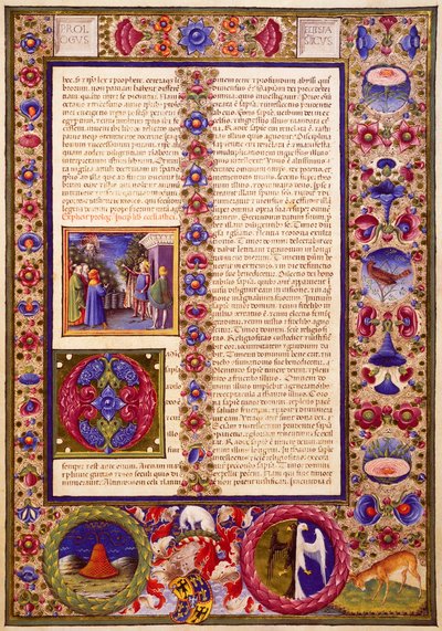 सिराच की पुस्तक, बोर्सो डी'एस्ट की बाइबिल के खंड I से, तादेदेव क्रिवेली (1425-1479) और अन्य द्वारा प्रकाशित, लैटिन पांडुलिपि 422-423, फोलियो 293, रेक्टो, चर्मपत्र द्वारा तदेदेव क्रिवल्लि