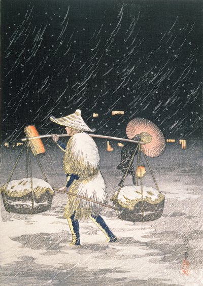 नाइट स्नो, c.1930s (कलर वुडब्लॉक प्रिंट) द्वारा ताकाहाशी हिरोकी