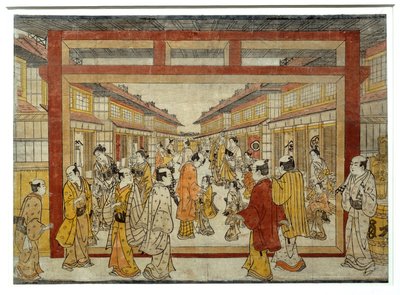 नाकानो-चो का परिप्रेक्ष्य दृश्य। मसानोबु तनाका द्वारा जापानी प्रिंट, 1741 और 1748 के बीच सक्रिय, उकियो-ई शैली। पेरिस, मुसी गुइमेतो द्वारा तनाका मासुनोबु