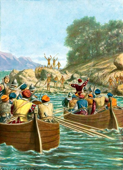 विन्सेन्ट यानेज़ पिनज़ोन का अभियान नई दुनिया के मूल निवासियों से दुश्मनी का सामना कर रहा है द्वारा टेंक्रेडी स्कार्पेलि