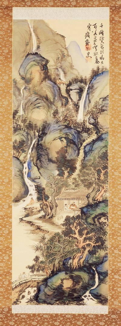 लैंडस्केप इन ब्लू एंड ग्रीन, 1910 की शुरुआत में (हैंगिंग स्क्रॉल: सिल्क पर स्याही और रंग) द्वारा टेस्साई तोमीओका