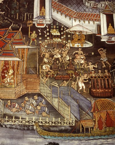 सुखोथी युग के दौरान बुद्ध के चित्रों की ढलाई (दीवार पेंटिंग) द्वारा थाई स्कूल