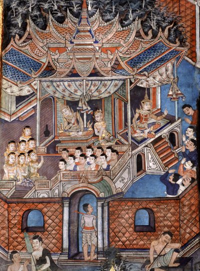 सांग थोंग टेल्स (भित्ति चित्र) को चित्रित करते हुए विहारन लईकम के भित्ति चित्र द्वारा थाई स्कूल