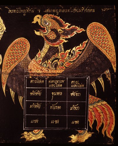 गरुड़ की छवि को चित्रित करने वाली थाई सैन्य कला पर पांडुलिपि का पत्ता, 1815 (कागज पर wc) द्वारा थाई स्कूल