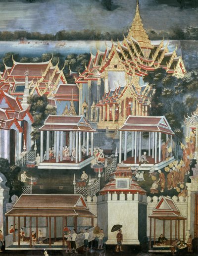 1864 के पन्ना बुद्ध मंदिर में भिक्षुओं को दी गई भेंट (दीवार पेंटिंग) द्वारा थाई स्कूल