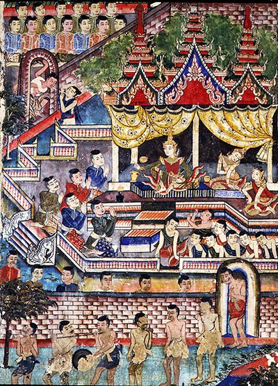 Wiharn Laikarn, episode from Jataka Sang Thong (fresco) द्वारा थाई स्कूल