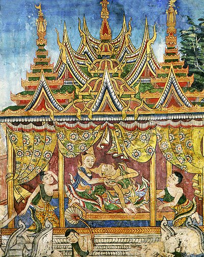 Wiharn Laikarn, episode from Jataka Sang Thong (fresco) द्वारा थाई स्कूल