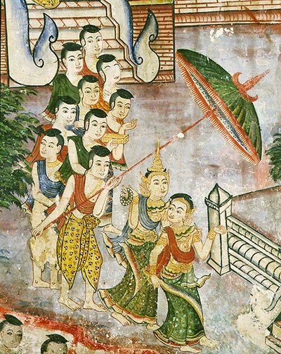 Wiharn Laikarn, episode from Jataka Sang Thong (fresco) द्वारा थाई स्कूल