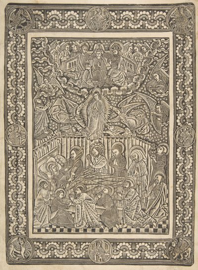द डेथ, एसेम्प्शन, एंड क्राउनिंग ऑफ़ द वर्जिन, सीए। 1470-85। द्वारा पर्वतीय बादलों का स्वामी और चर्च के पिताओं की सीमा का स्वामी