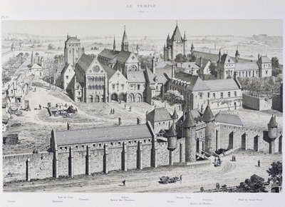 1450 में मंदिर का दृश्य, &39;पेरिस द एजेस&39;, 1885 से चित्रण द्वारा थियोडोर जोसेफ ह्यूबर्ट हॉफबॉयर