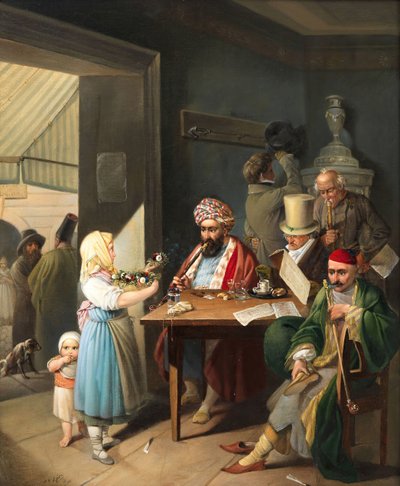 1824 में एक विनीज़ कॉफी हाउस में यूनानी और तुर्क। द्वारा थियोडोर लियोपोल्ड वेलर
