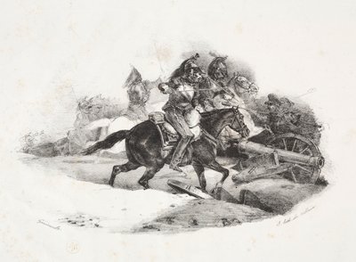 एक तोपखाने की बैटरी चार्ज करने वाले Cuirassiers। द्वारा थियोडोर गेरिकौल्ट