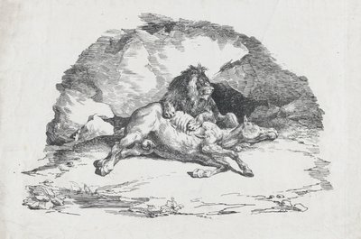 शेर एक घोड़े को खा रहा है, 1818। द्वारा थियोडोर गेरिकौल्ट