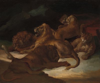 शेर एक पहाड़ी लैंडस्केप में, ca. 1818-1820। द्वारा थियोडोर गेरिकौल्ट