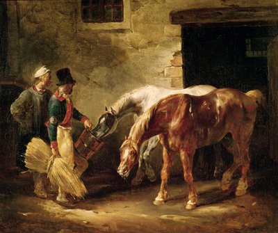 एक अस्तबल के दरवाजे पर दो पोस्ट घोड़े द्वारा Theodore Gericault