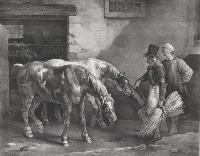 1822 में एक अस्तबल के दरवाजे पर दो पोस्ट घोड़े। द्वारा थियोडोर गेरिकौल्ट