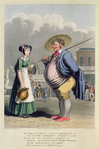 जॉर्ज हंट द्वारा उत्कीर्ण चार्ल्स राइट के शैम्पेन के विज्ञापन, c.1827 (रंगीन नक़्क़ाशी) द्वारा थियोडोर लेन