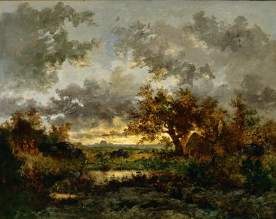 चारकोल बर्नर हट, c.1850 (कैनवास पर तेल) द्वारा पियरे इटियेन थियोडोर रूसो