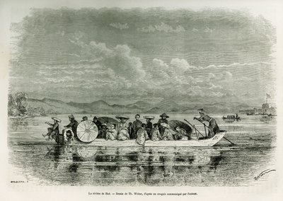 ह्यू (वियतनाम) की नदी पर एक नाव, थ द्वारा ड्राइंग। वेबर, 1875 में ह्यू (अन्नाम साम्राज्य) में दूतावास के आठ दिनों की कहानी को चित्रित करने के लिए, मिस्टर ब्रोसार्ड डी कॉर्बिन, लेफ्टिनेंट (एन), मिशन से जुड़े। ले टूर डू मोंडे में उत्कीर्णन द्वारा थिओडोर वेबर