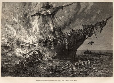 19 नवंबर 1874 को न्यूज़ीलैंड में 400 से अधिक प्रवासियों को ले जाने वाले ब्रिटिश जहाज, कॉसपैट्रिक की आग, टी. वेबर द्वारा एक चित्र के बाद उकेरी गई, जिसमें मिस्टर ज़ुर्चर और मिस्टर मार्गोले द्वारा तूफानों और यात्राओं के अध्ययन का चित्रण किया गया था। 1870-1874 द्वारा थिओडोर वेबर
