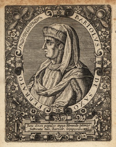 Bartolus de Saxoferrato, इतालवी कानून के प्रोफेसर। द्वारा थियोडोर डी ब्राय